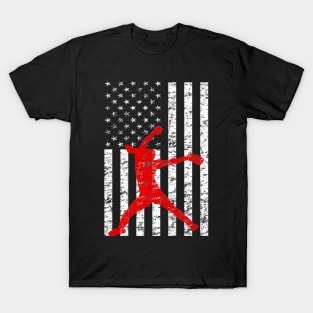 American Flag Girls Softball Player T-Shirt